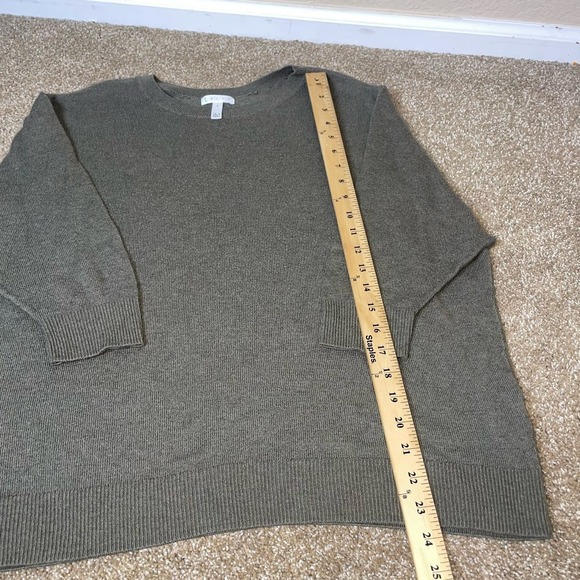 Leith sweater olive green 3/4 sleeve knit loose fit boxy cotton wool blend SZ SM - Picture 8 of 11